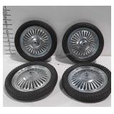 Set of 4 Wagon wheels and Tires, 9"
