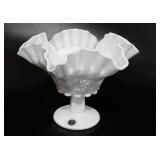 Westmoreland milk glass ruffled pedestal 8" bowl