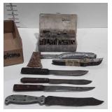 Tools, Knives, 4 Butchering knives, hatchet, ok