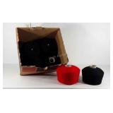 5 industrial sized spools of black acrylic yarn,