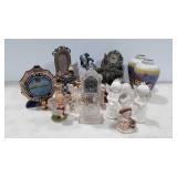 Decor group, clocks, figurines, vases,