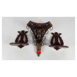 Wall shelf sconces, two vintage Syroco Wood lyre