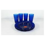 Cobalt blue plates and cups, includes four of
