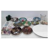 Collector plates, Turkey platter, orange shakers,