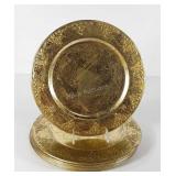 Dozen metal gold painted chargers, 12.5"