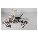 Vase, forks, salt cellars, mini skillet, pipe,