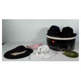 Hat box full of hats, includes Nine West hat,