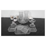 Clear glass bowl, snack set, vases,