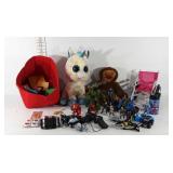 Toys, plush unicorn and sloth, Camino doll
