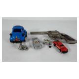 Toys, includes cap gun, has broken handle, cars