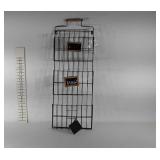 Hanging wire organizer with chalkboard labels,