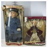 Two dolls, holiday joy from candy cane lane and