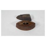 Two cast irons, one is missing handle