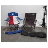 Two camping chairs, one Texas flag designed, one
