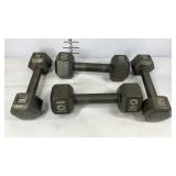 Two pairs of steel dumbbells 8 and 10 pounds