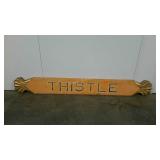 Decorative name plate, carved wood, embellished
