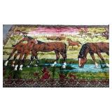 Horse themed tapestry,  some edge fray, 73x48