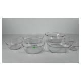 Pyrex glassware, includes bowls and casserole