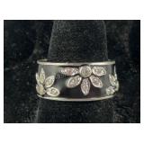 Sterling silver onyx and clear stone band size