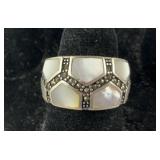 Sterling silver shell and marcasite ring size 6.5