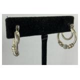 Silvertone hoop earrings with agate beads