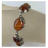 Sterling silver and fossil amber bracelet 8in