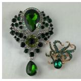 Two Austrian crystal brooches octopus