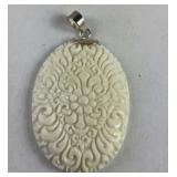 Bali goddess carved bone pendant Sterling silver