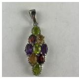 Multi gemstone pendant 3.50ctw stainless steel