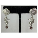 Mozambique garnet seahorse ear platinum over