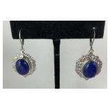 Lapis lazuli lever back earrings platinum over
