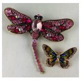 Two multi gemstone enameled brooches, butterfly