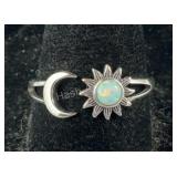 Sterling silver size 9 lab opal moon/sun ring