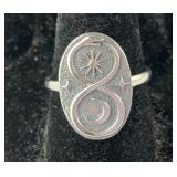 Sterling silver size 8 infinity snake, moon, and