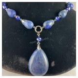18-20 inch Lapis Lazuli and blue glass silvertone
