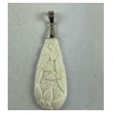 Bali sterling silver carved bone floral pendant
