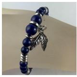 Lapis Lazuli beaded stretch silvertone charm