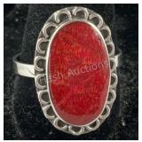 Size 11 Sterling silver sponge coral ring