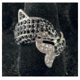 Size 8 white and black crystal stainless dolphin