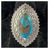 Size 7 Chestnut Brine Turquoise marquise shaped