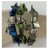 3 Shell pearl stretch bracelets with silvertone