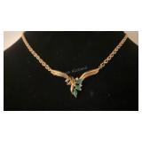 14k yellow gold, emerald, and diamond necklace