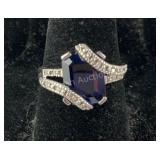 10k white gold and diamond blue stone ring size