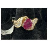 14k yellow gold, ruby, and diamond ring size