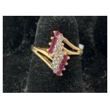 14k yellow gold ruby and diamond ring size 5.75,