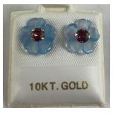 10k gold garnet 0.46ct chalcedony flower stud