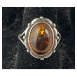 Sterling silver amber ring size 7.75