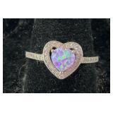 Sterling silver CZ lab opal ring size 8.5