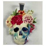 Large Painted Floral Skull Pendant,