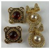 2 Earring Pairs: (Joan River Pearl & CZ) & Cat